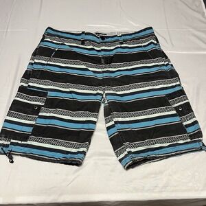 Lifted Research Group LRG Shorts Mens 40 Blue Striped Cargo Baggy Surf Skate Y2K
